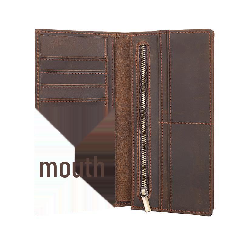 Jiameida Vintage Leather Men's Wallet - Crazy Horse Long Multi-Card US Dollar Clip & Coin Pocket