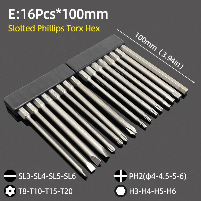 Набор магнитных отверточных бит с шлицевой головкой Phillips Torx, шестигранное сверло 1/4 дюйма, шестигранник 50/65/100 мм, стальная отвертка S2, ручной инструмент