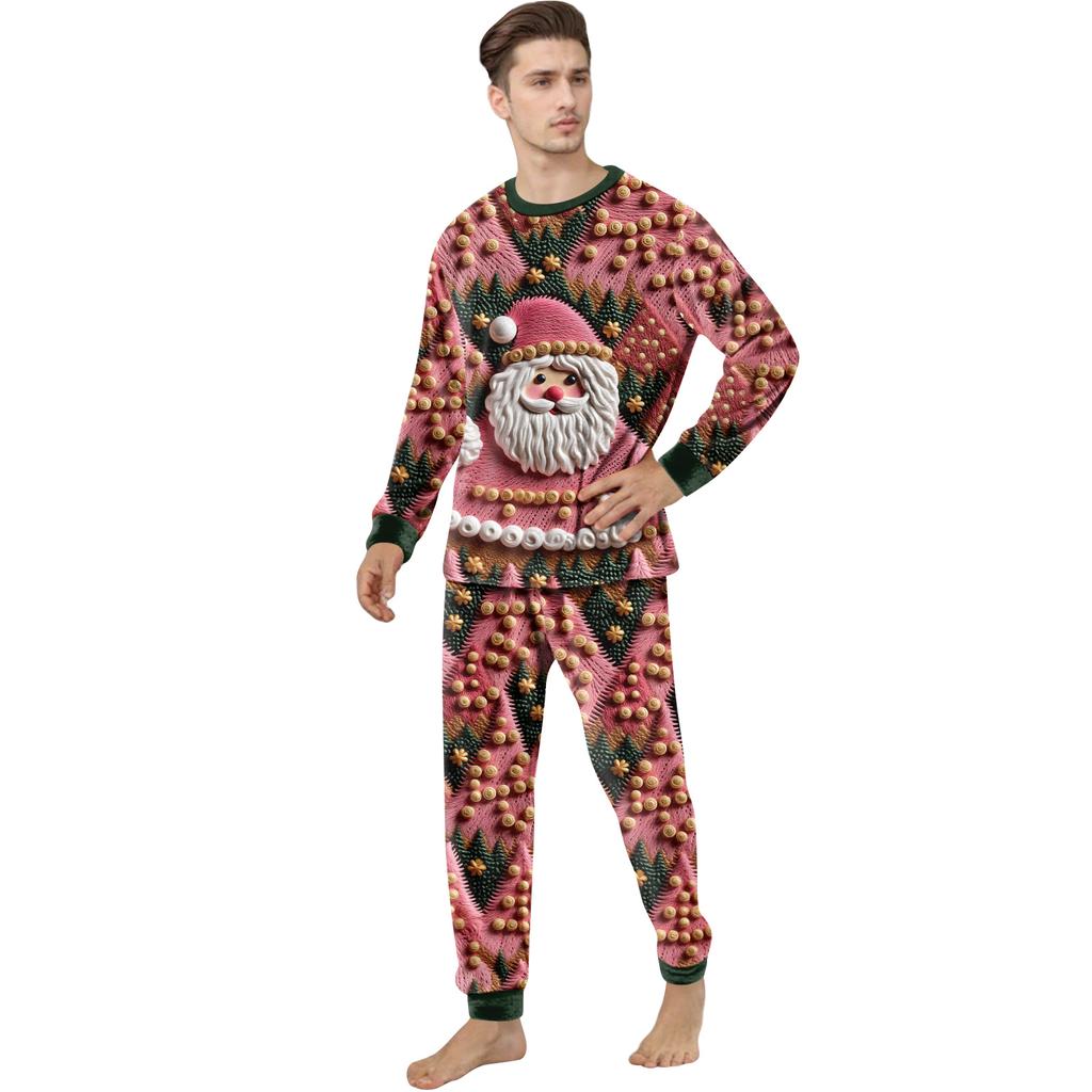 Matching Family Christmas Print Flannel Homewear Set Long-Sleeve Top And Pants