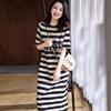 2025 Summer Korean Style Mid-Length Striped T-Shirt Dress for Women - Loose, Slimming, Short Sleeve, Versatile Fashion
