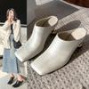 Women's Slippers Square Toe Special-shaped Heel Women's Mules 2025 Spring Sling-Heel Formal Pumps Outdoor Zapatillas De Mujer