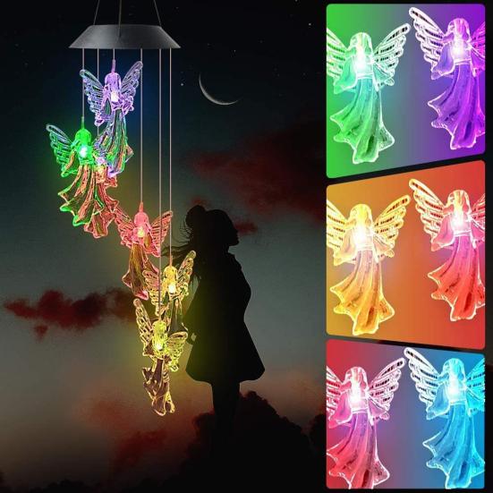 Solar Light Wind Chimes Multicolour Gradient Waterproof Create Atmosphere Hanging Pendant Outdoor Decoration
