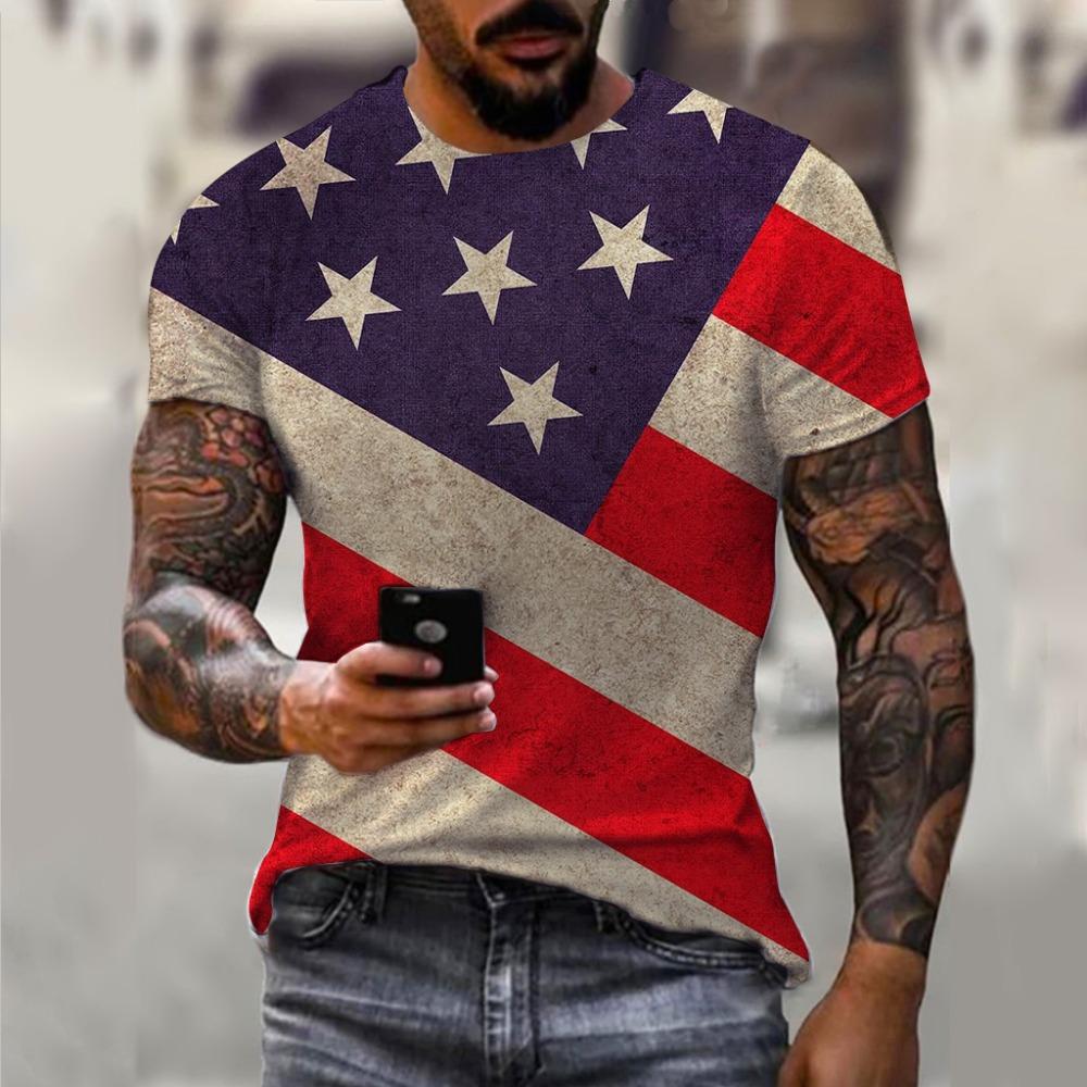 Летняя мужская футболка с 3D-принтом и флагом США, свободные футболки, топы, повседневная одежда с короткими рукавами, американская уличная мода, мужская одежда