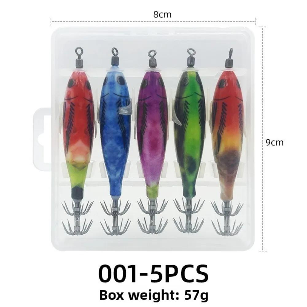 8cm Size Cuttlefish Egi Squid Lure Glow Feature Horizontal Design Squid Jig 5.6g Weight Hard Bait Wood Shrimp Lure Squid Fishing