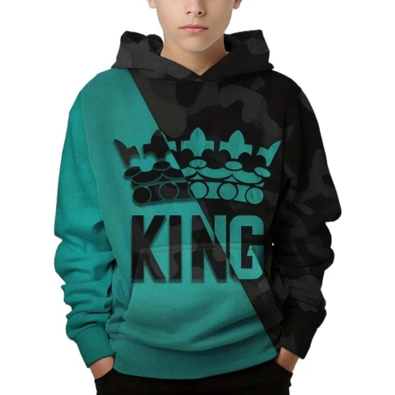 Толстовка King для мальчиков, повседневный пуловер, детская толстовка с капюшоном и длинными рукавами для мальчиков, весенне-осенние детские толстовки, топы, детская одежда