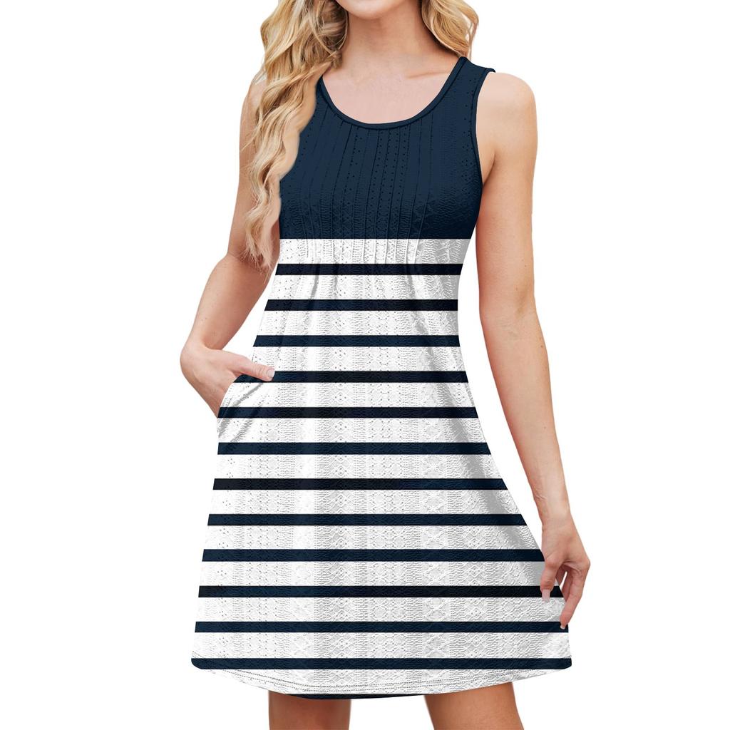 Женский стильный повседневный свободный сарафан с полосатым принтом без рукавов летний пляжный сарафан