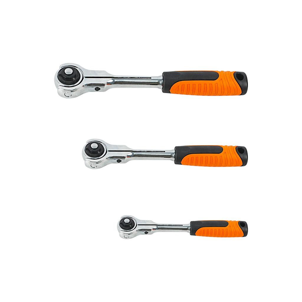 Трещотка с шарнирной головкой 72 зуба, 1/4", 3/8", 1/2", рукоятка с поворотом на 270 градусов