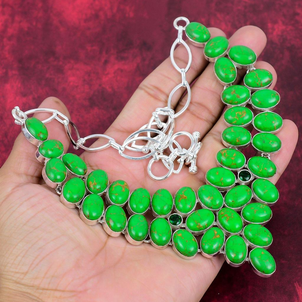 Green Copper Turquoise Necklace, 925 Sterling Silver Gemstone Jewelry, Handmade Necklace Amazing Jewelry, Gift For Her