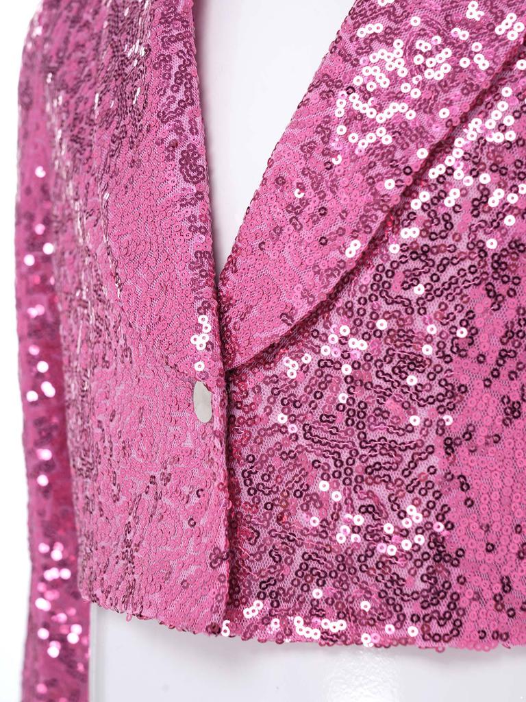 Children‘s Glitter Sequin Lapel Long Sleeve Crop Cardigan and Pleated Skirt Set for Stage Performance Dance Costume