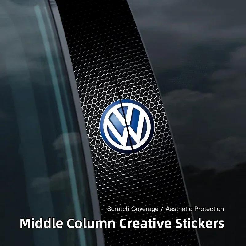OBTLU1 2Pcs Car Center Pillar Stickers B-Pillar Decorative Decals For VW Atlas Jetta Touareg Variant Golf Polo GTI Taos Nivus Passat Ti