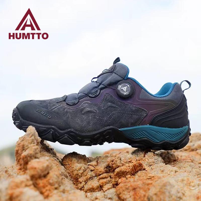 HUMTTO Leather Outdoor Sneakers for Men Luxury Designer Hiking Boots Non-Slip Climbing Trekking Mens Shoes Sports Safety Work Man Shoe