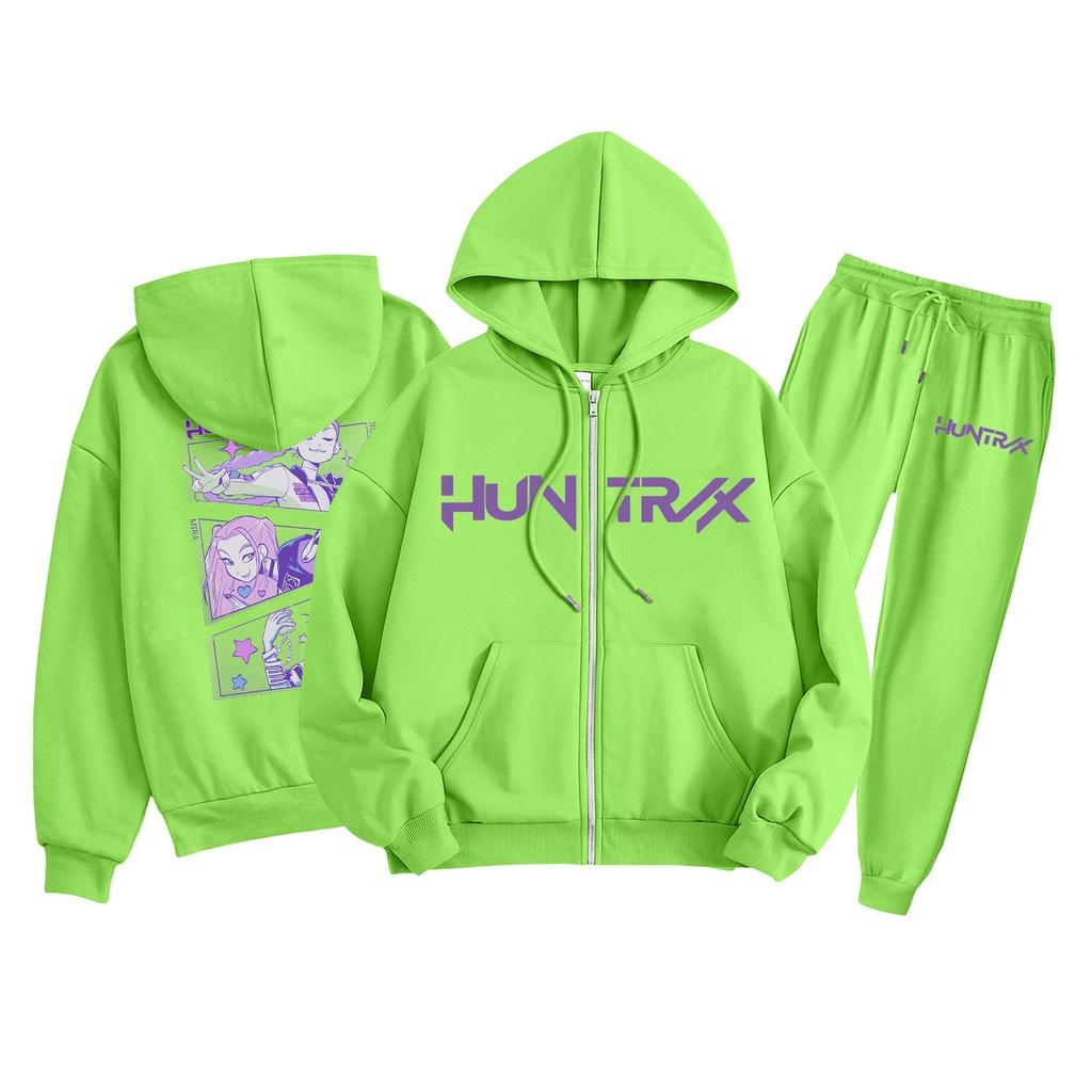 Детская мода Толстовка с капюшоном на молнии с длинными рукавами и спортивные штаны Однотонный комплект толстовки с карманами