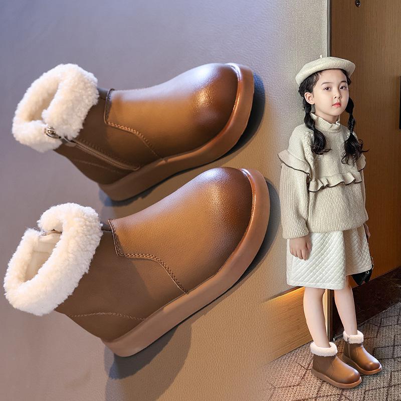 Winter New Leather Boots Velvet Soft-soled Short Boots Girls Warm Cotton Boots