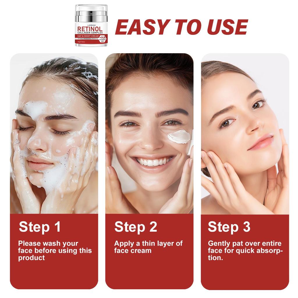 Увлажняющий крем с ретинолом для дня и ночи - Увлажняет сухую кожу, уменьшает мелкие и глубокие морщины, выравнивает тон кожи - Увлажняющий крем для лица для всех типов кожи, 50 г