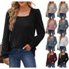 Женская мода однотонный квадратный вырез повседневный длинный рукав трикотажный топ