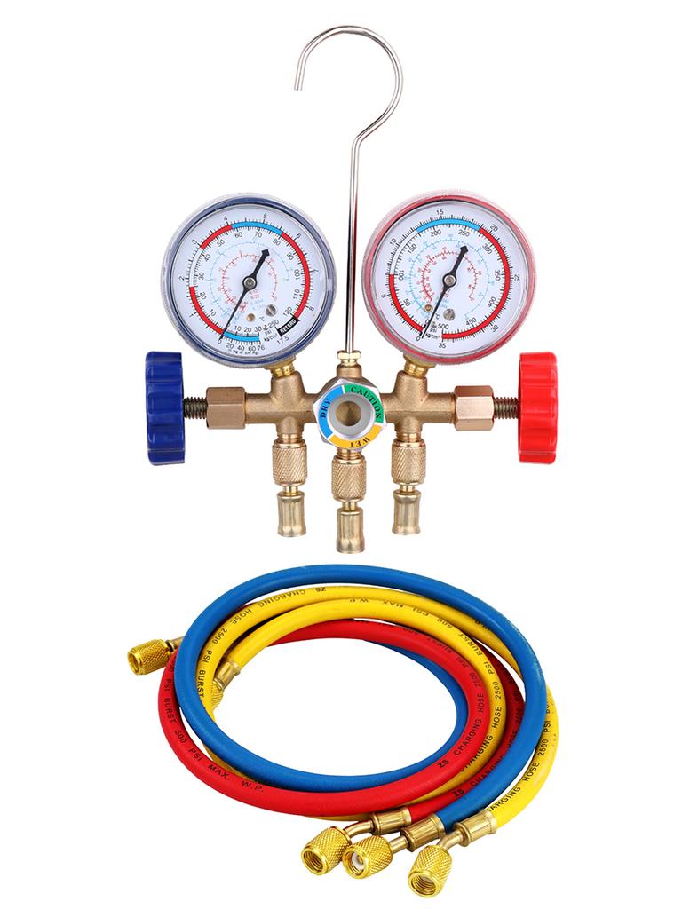 2024 Air Condition Gauge for R12 R22 R-404A R-134a Refrigerants, Manifold Gauge Manometer Valve 500psi with Visual Mirror