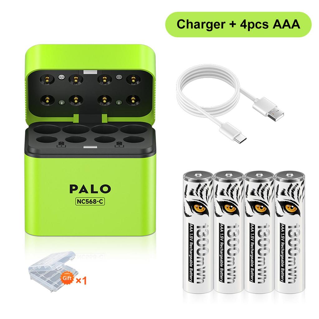 PALO 1,5 В AA 3500 мВтч Аккумулятор AAA 1300 мВтч Литий-ионные аккумуляторы с 8-слотовым быстрым интеллектуальным зарядным устройством