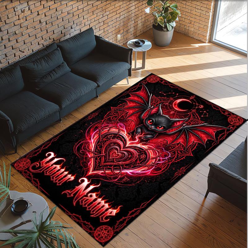 Gothic Theme Crystal Velvet Floor Rug Personalized Custom Name Text Warm Carpet Home Decoration