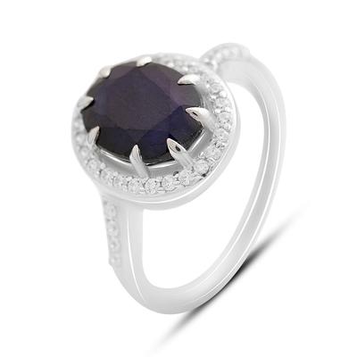 Серебряное кольцо с натуральным сапфиром 3.81ct, фианитами, вес изделия 3,62 гр (2173953)