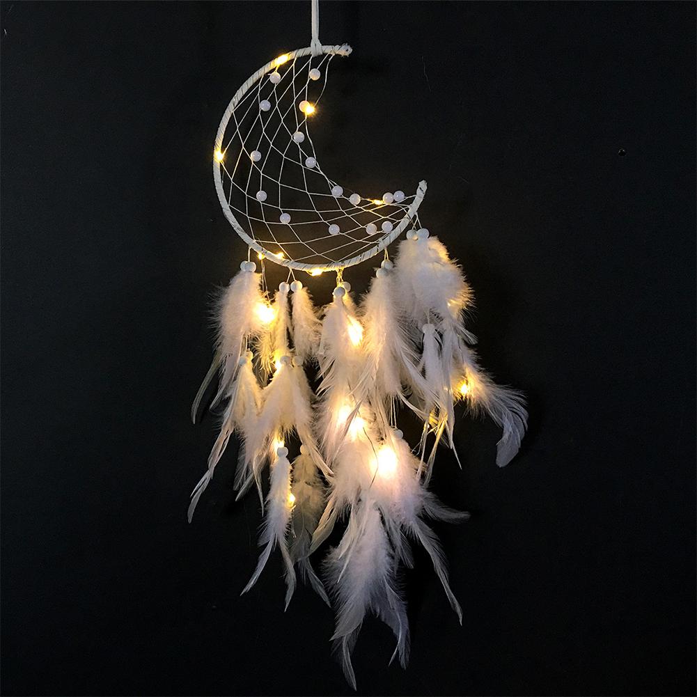 Wall Hanging Decor Night Light Dream Catcher Feather Moon Lamp Children'S Room Decor Decoration Bedroom Decorative Luminaires