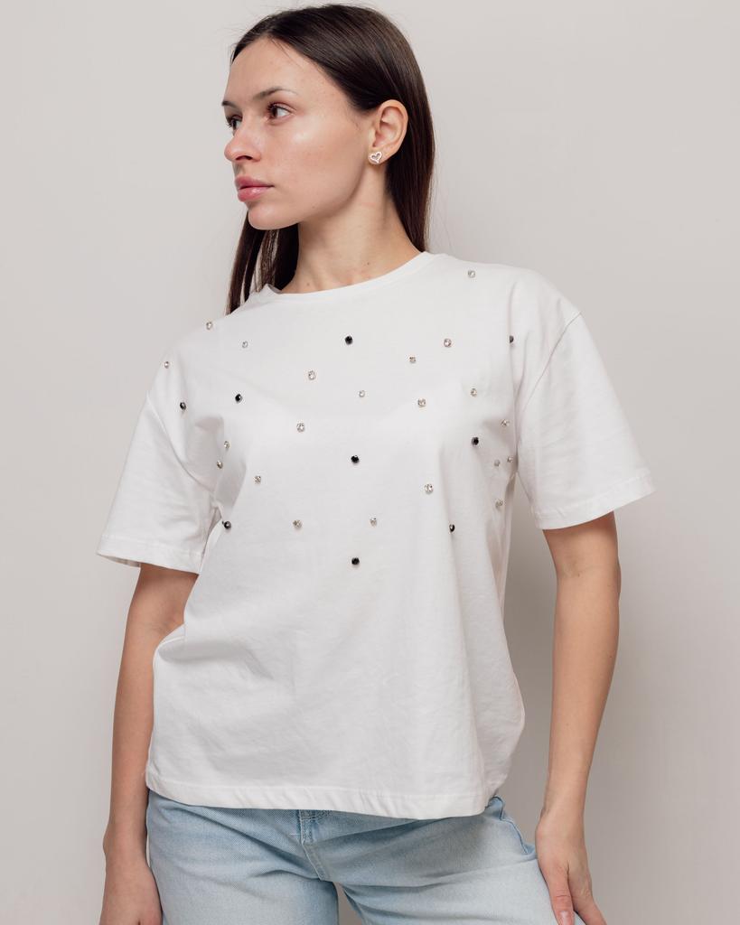 Футболка со стразами Crep 83759 S молочная