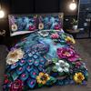 Peacock Floral Duvet Cover Set Breathable All-Season Animal Print Machine Washable With 2 Pillowcases For Home Dorm Decor