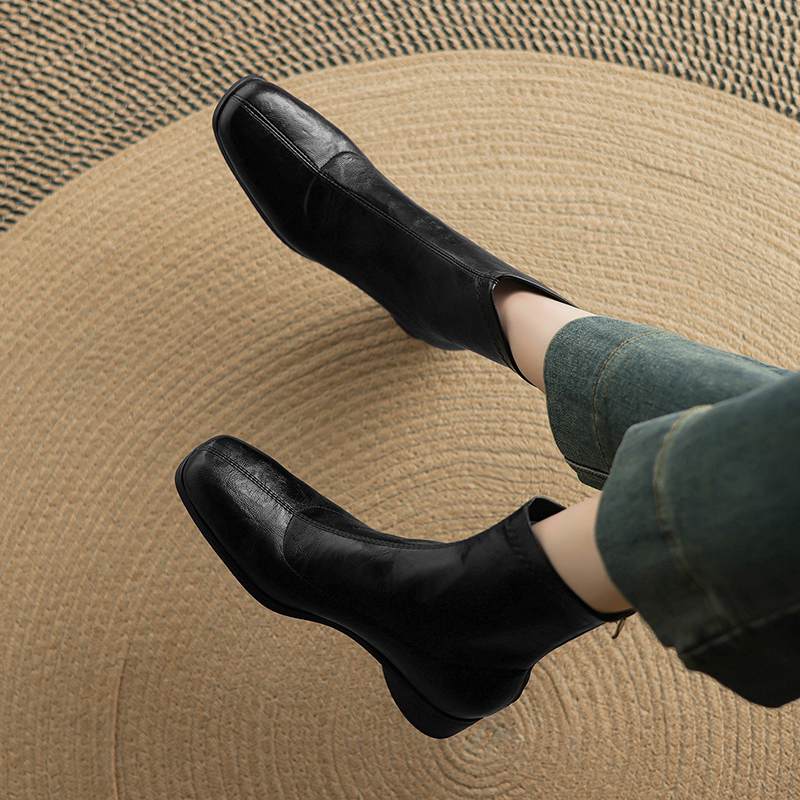 Krazing Pot Зимние ботильоны из микрофибры с квадратным носком, современный размер 33, размер 43, металлические заклепки, средний каблук, на молнии, женские ботильоны