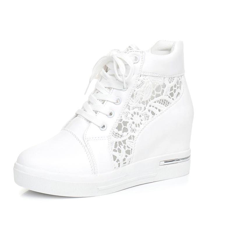 Летние женские кружевные повседневные дышащие сетчатые кроссовки белые балетки мокасины на высоком каблуке платформа танкетка женские криперы обувь мода