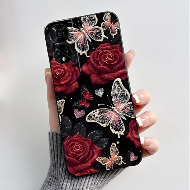 Printing Pattern Case For TCL 50 5G/TCL 50 XE Nxtpaper 5G/TCL 50XE 5G Soft Silicone Black Shell Cover Cute Flower Cartoon Casing