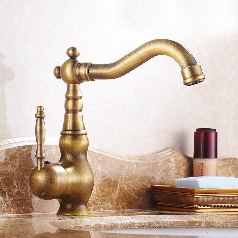 Kitchen Basin Faucet Bath Kitchen Sink Faucets Antique Brass Single Handle Kitchen Deck Mounted Hot and Cold Water Mixer Basin Sink Taps