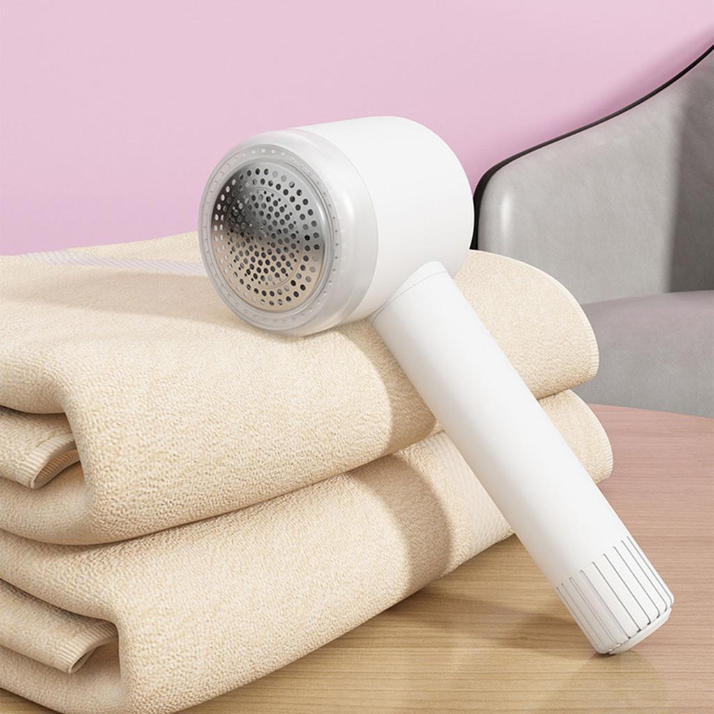 White 6 Blade Fabric Lint Shaver Remover with Lint Roller Rechargeable Clothing Hairball Trimmer