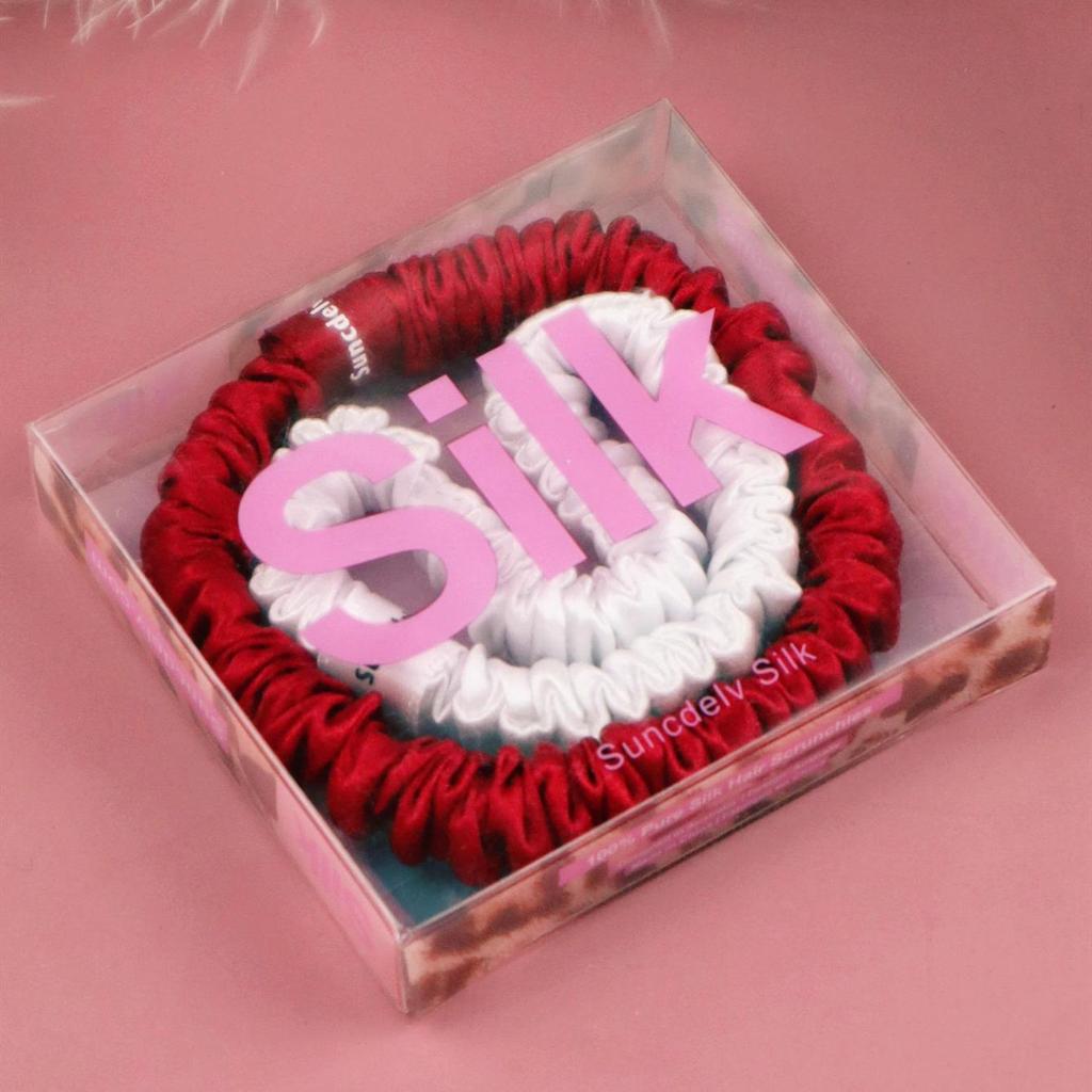 2PCS 100% Silk Hair Scrunchies For Women Girls High Quality Hair Ties HairBands Silk Suitable for Valentine's Day 22Momme Silk Hair Accessoires