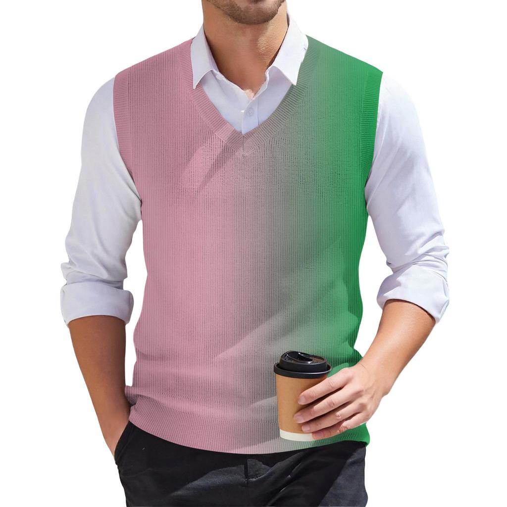 Мужской модный принтованный V-образный вырез без рукавов трикотажный пуловер