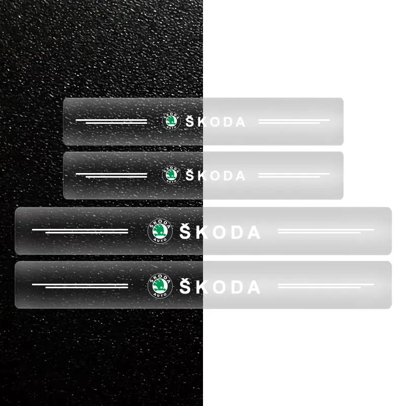 VMAD6 Car Threshold Protector Transparent Decorative Badge 3D Sticker For Skoda Octavia Superb Rapid Kodiaq Karoq Fabia Kamiq Roomster