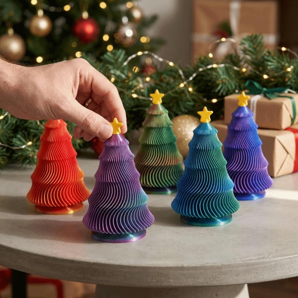 Colorful Rotatable Wave Christmas Tree Plastic Star Top Christmas Tree Desktop Decoration