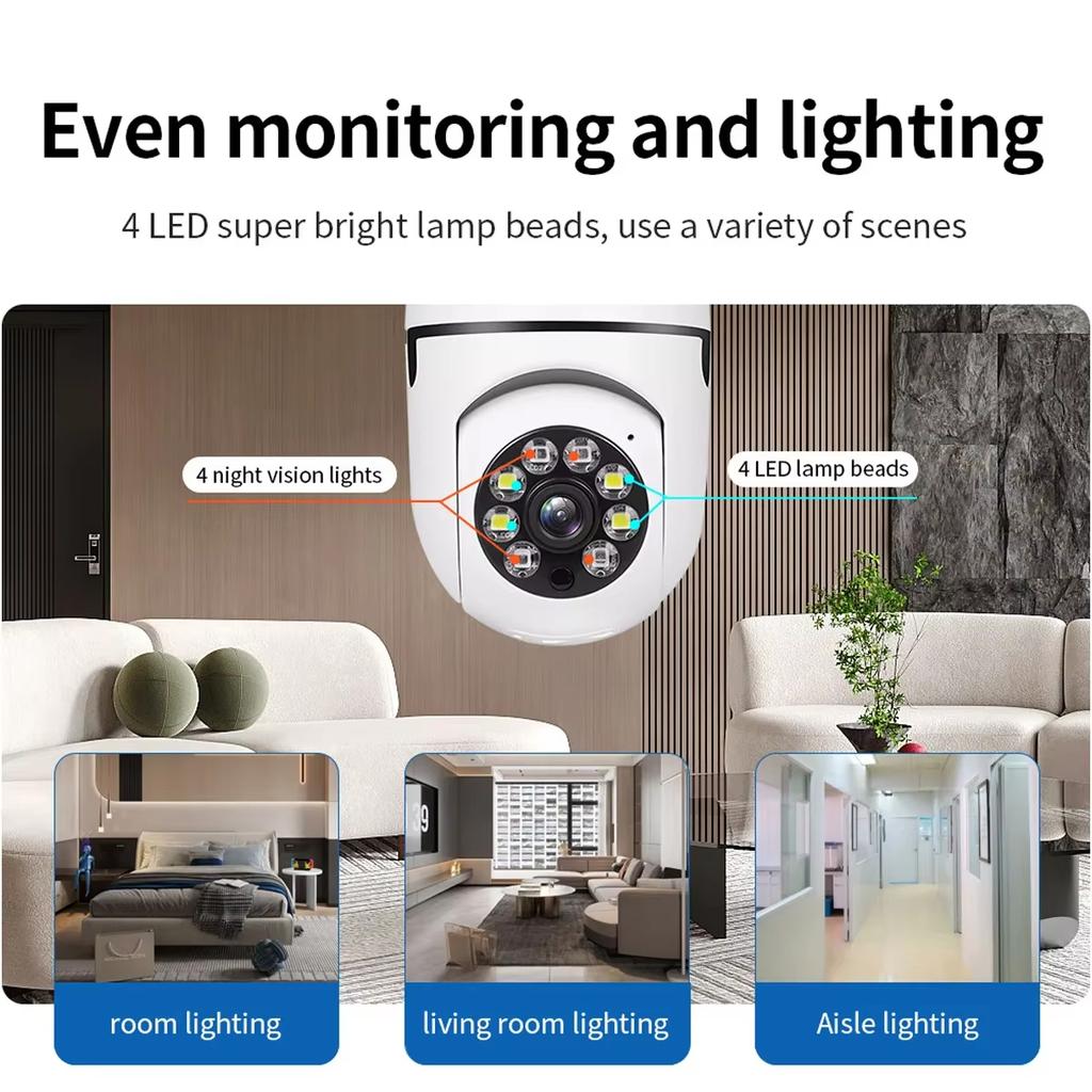 5MP E27 Bulb Surveillance 4X Digital Zoom Camera 2.4G 5G WiFi Wireless Baby Monitor Cameras AI Tracking Home Color Night Vision CCTV Cam