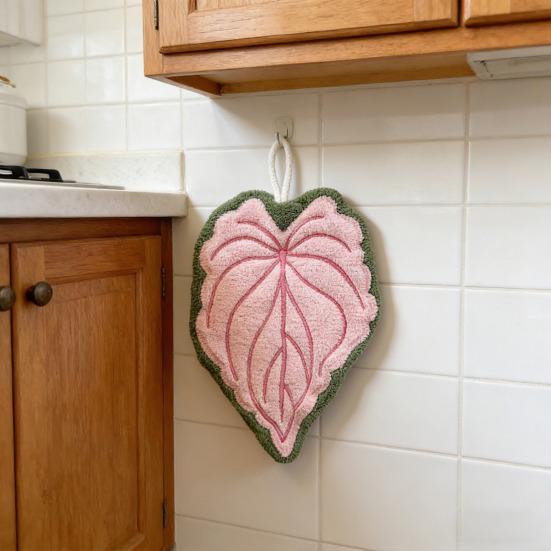 Полотенце для рук в форме листа с петлей для подвешивания Кухонное полотенце для рук Толстое Впитывающее Многоразовое Портативное полотенце Аксессуары для ванной и кухни