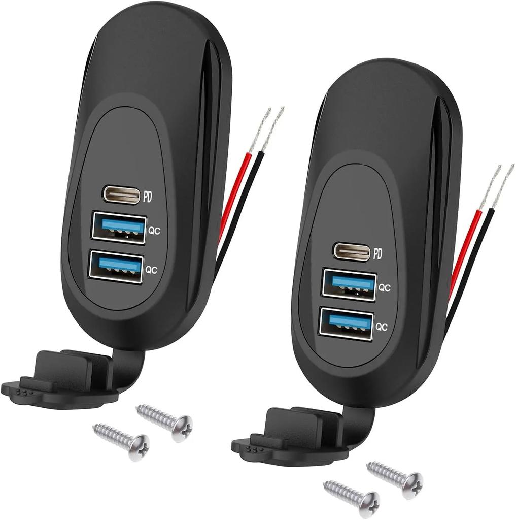 Автомобильное зарядное устройство с 3 портами USB Type-C PD3.0 Dual QC3.0 Панель Настенное крепление Адаптер быстрой зарядки для RV, Морского транспорта, Автобуса 12В-24В