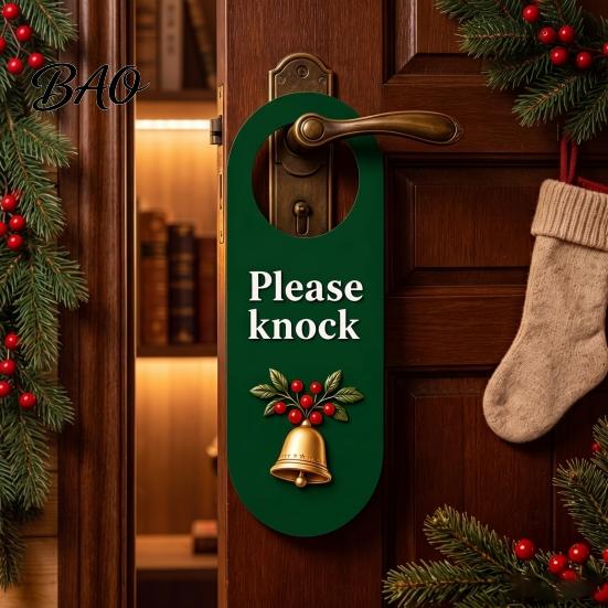 Christmas Door Hanger Wooden Hanger, Santa Hat Bell Bow Hanging Sign Holiday Welcome for Knob, Festive Home Front Entrance Decor Seasonal