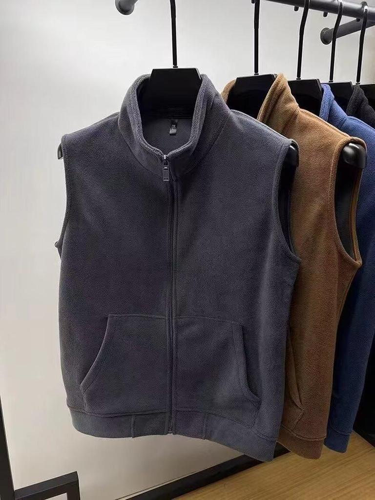 Мужская плотная жилетка-флис Бербер с молнией и воротником-стойкой для осени/зимы