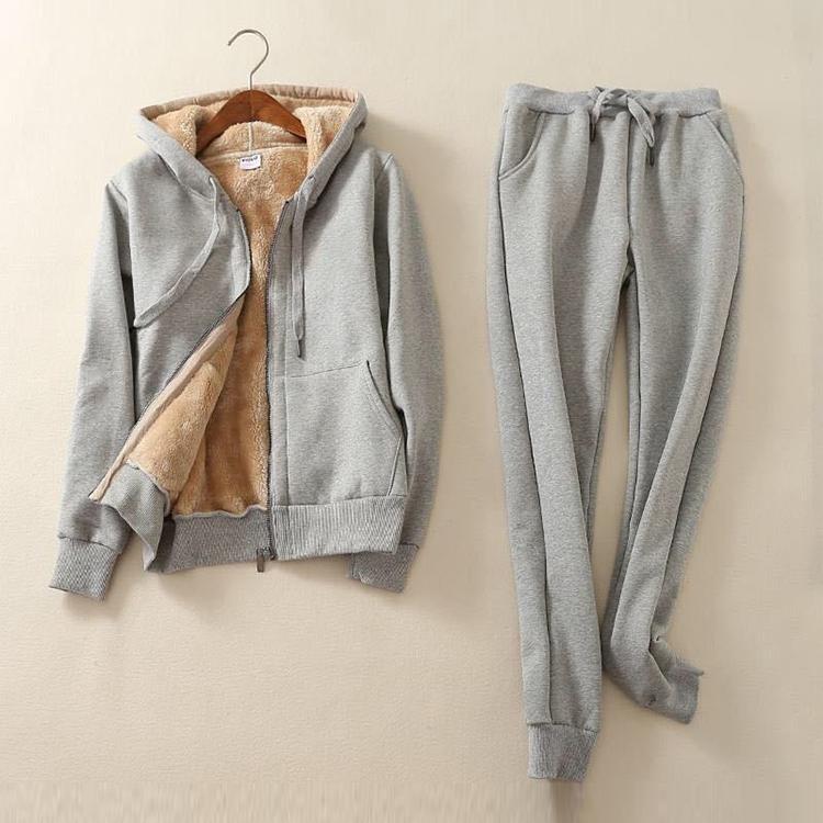 Женский зимний теплый костюм, спортивный костюм из 2 предметов, женские утепленные толстовки с капюшоном и длинными рукавами, кашемировые спортивные костюмы, женская одежда