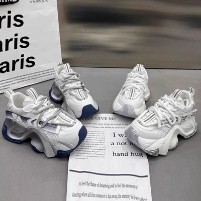 Европейская станция кожа 2025 новые дышащие универсальные кроссовки на шнуровке на платформе-маффине из сетки, женская спортивная и повседневная обувь