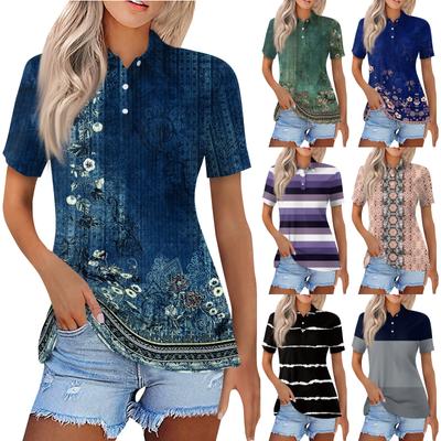 Женская модная повседневная рубашка с короткими рукавами и принтом с лацканами, женские топы на пуговицах