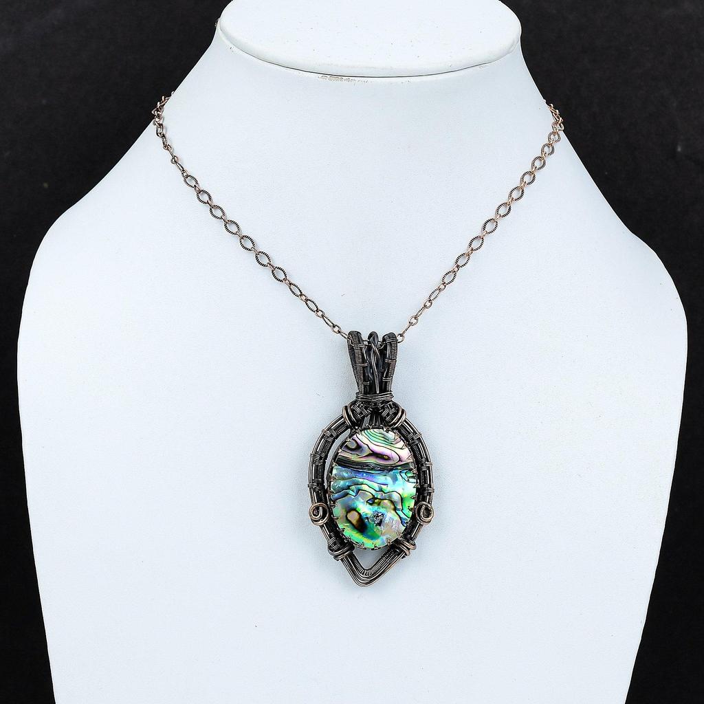Abalone Shell Gemstone Чистая медная проволока Обернутая подвеска ручной работы Уникальные ювелирные изделия