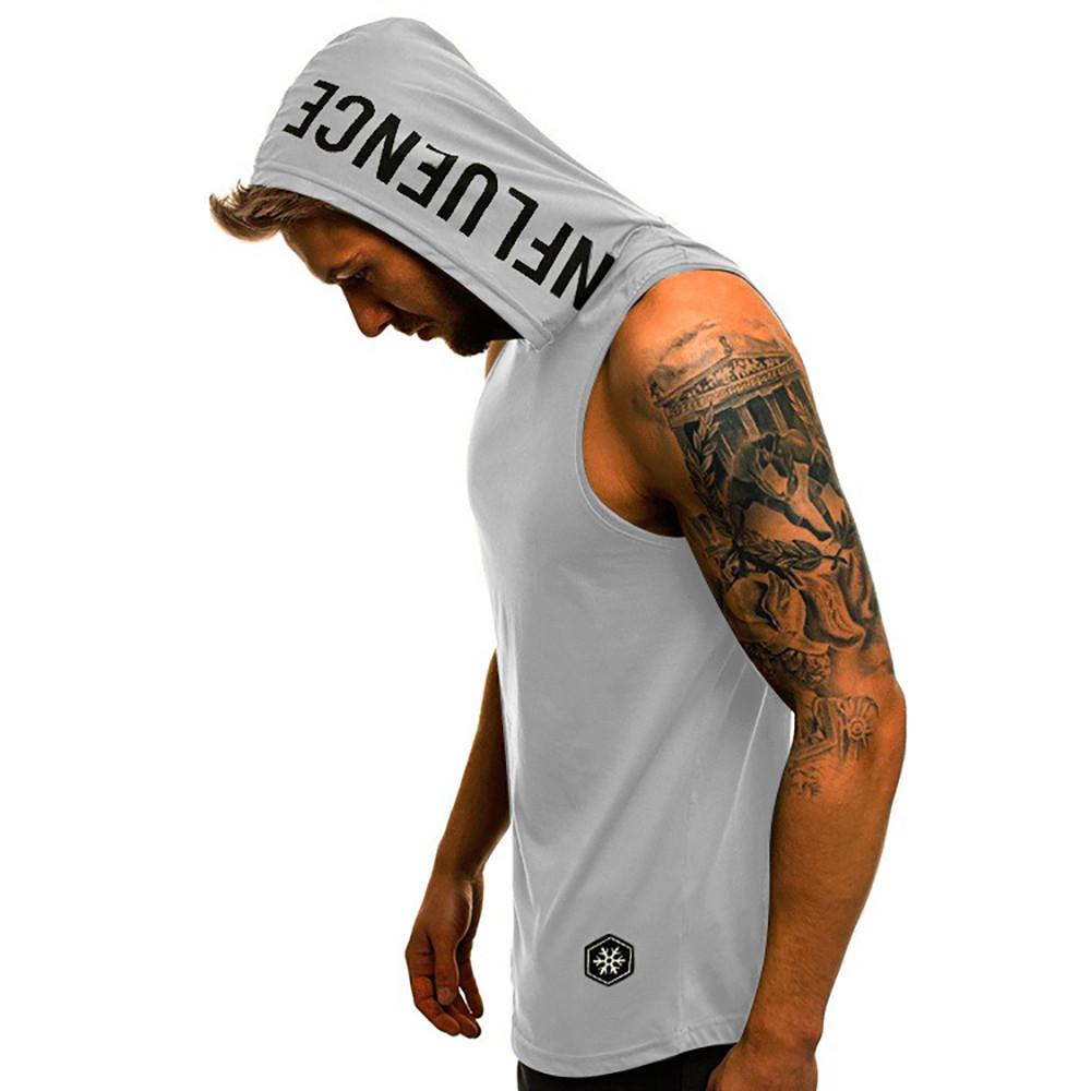 Summer Men Fashion Casual Letter Printed Slim Sleeveless Hooded T Shirt Tank Top Vest Blouse Comfortable High Quality Unique Personalized Clothes