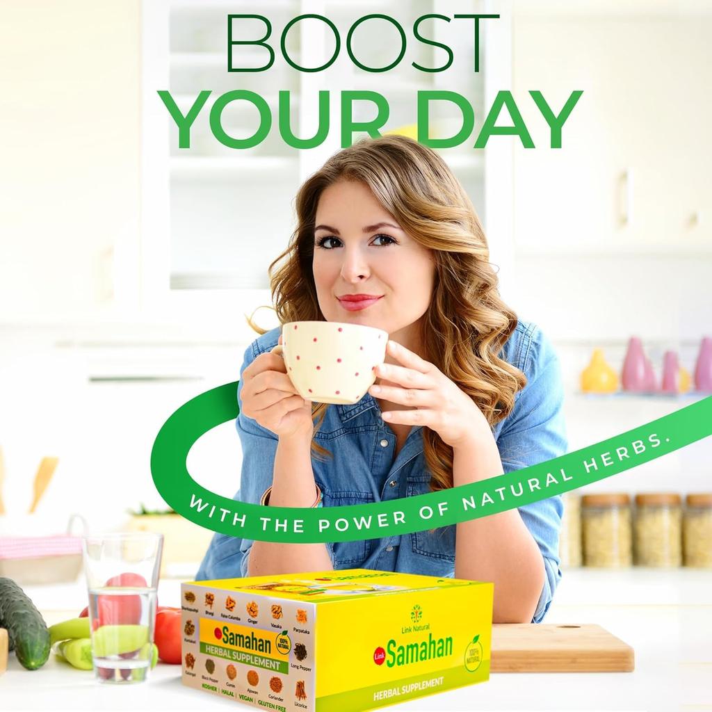 Link Натуральный Травяной Чай Самахан, 100 Пакетиков по 4 г Каждый, Поддержка Иммунитета и Здоровья, Цейлонский Пряный Настой Для Облегчения Симптомов Простуды
