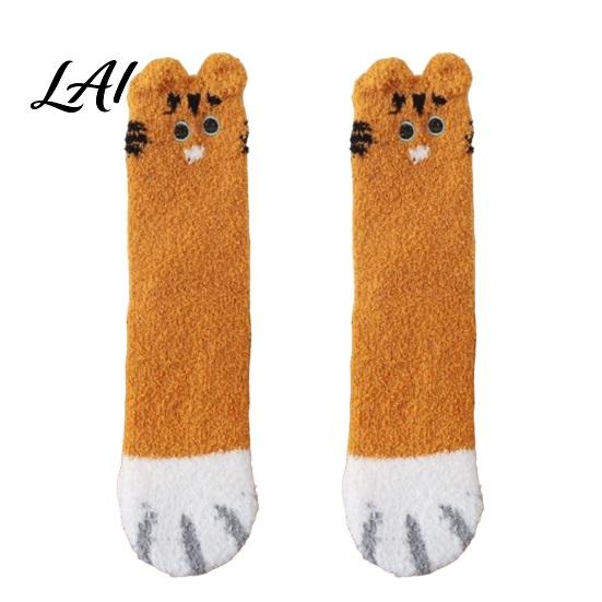 Winter Gifts for Girlfriends Cute Cat Paw Socks Women Fuzzy Socks Cozy Soft Plush Embroidered Women Animal Slipper Warm Coral Fleece Sleeping Autumn
