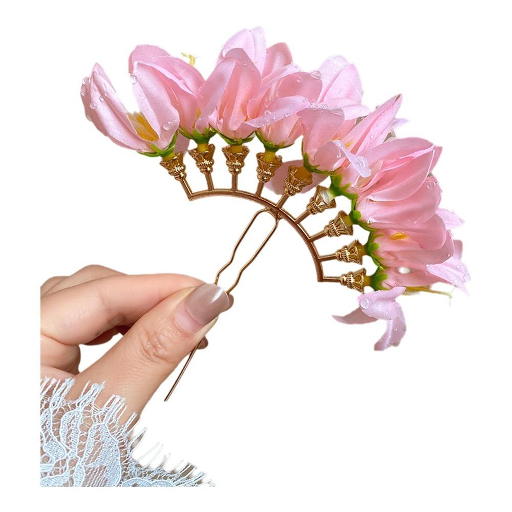 Sweet Chinese Style Red Flower Hairpin Super Fairy Wedding Traditional Hair Accessory Vintage Bridal Hair Ornament for Brides