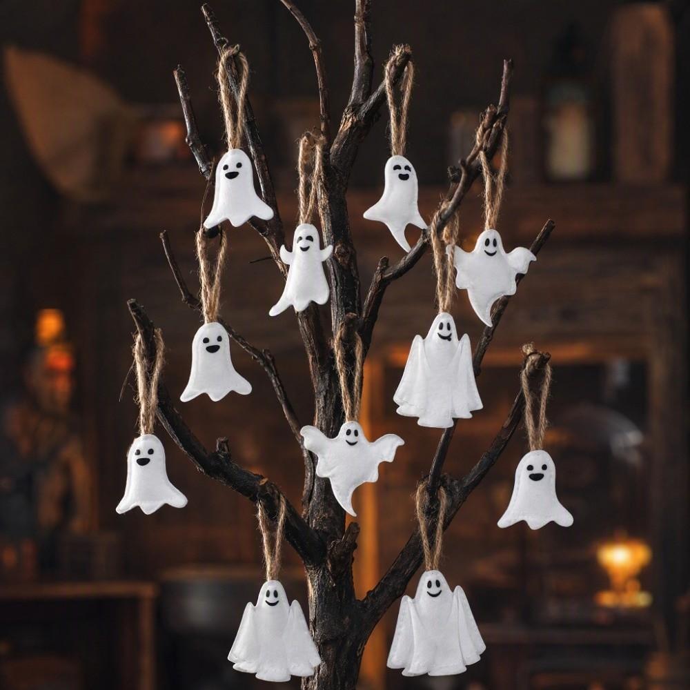 24PCS Hangable Halloween Ghost Hanging Decoration Ghost Felt Pendant Halloween Home Festival Decor