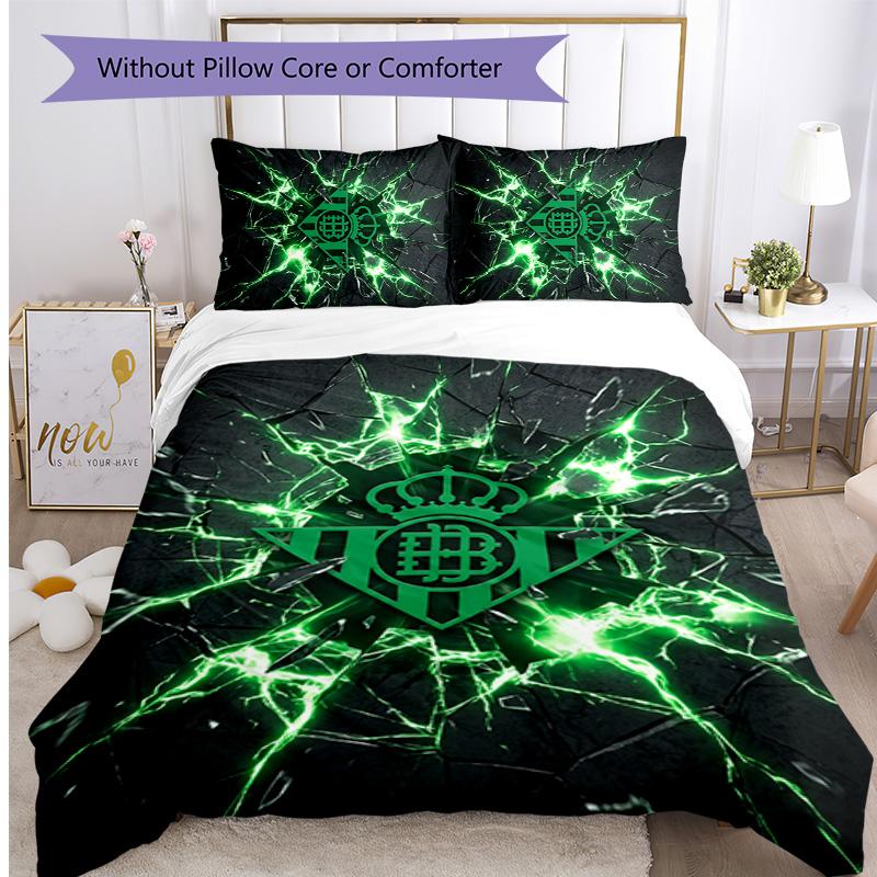Real Betis Football Printed 3 Pieces Bedding Set, Comfortable Skin Friendly Bedroom Duvet Cover Set